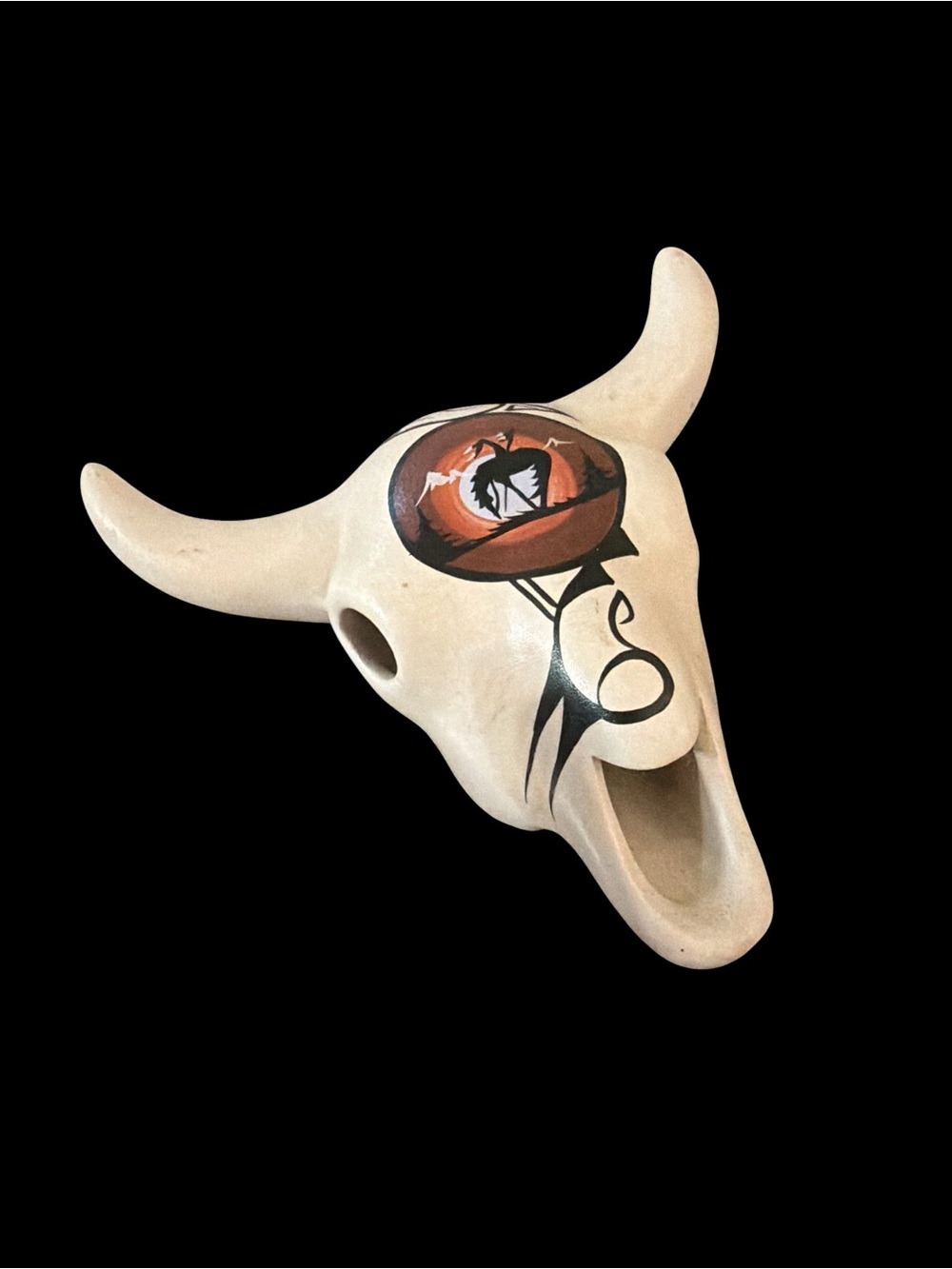 Small Handpainted Bull Skull Sculpture Native American Indian Southwestern Decor